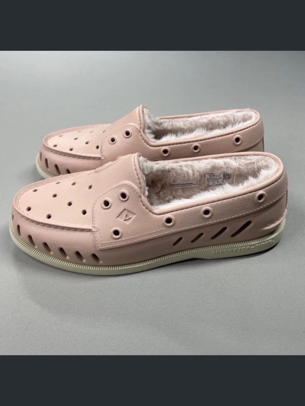 NEW Sperry Shoes Womens 9 blush pink faux fur float boat rubber slipper casual - Picture 4 of 10